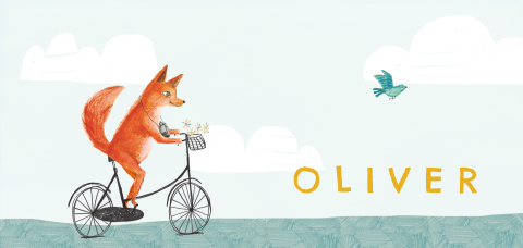 Avontuurlijk geboortekaartje met vos op de fiets