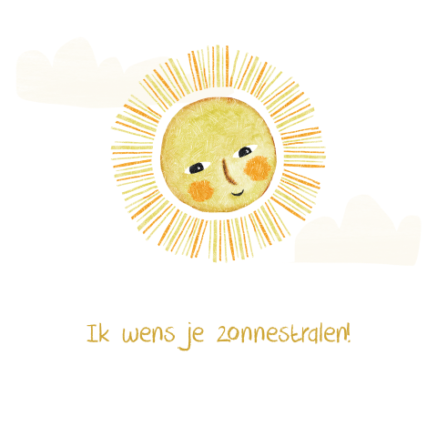 Wenskaart zonnestralen met een vrolijke zon