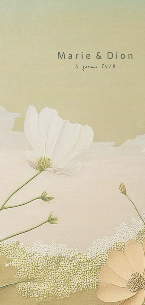 Elegante trouwkaart bloemenillustraties neutrale tinten