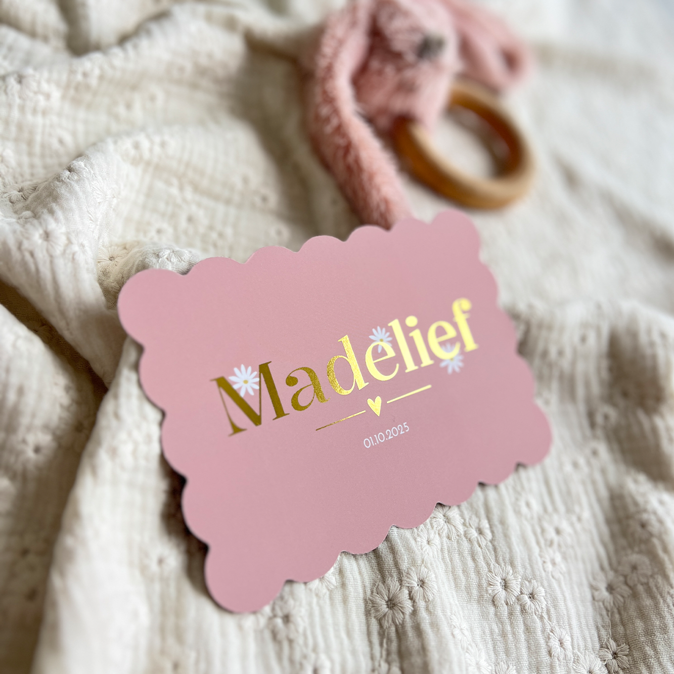 Geboortekaartje Meisje Koekvorm Madeliefjes Roze