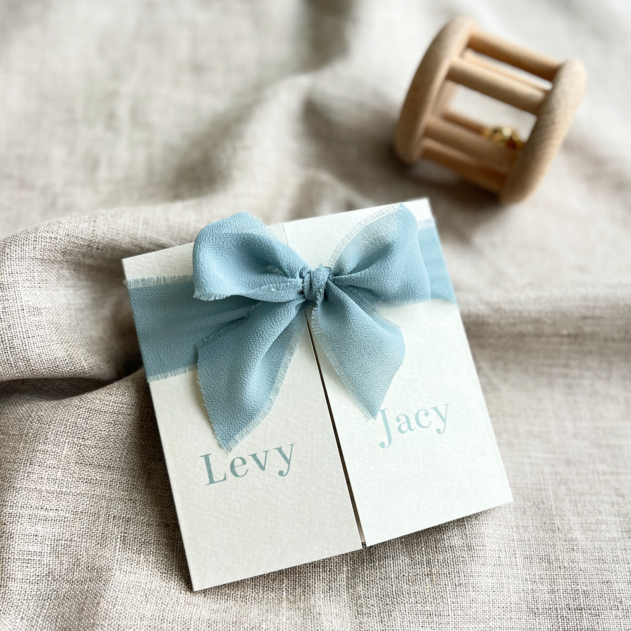 Geboortekaartje Tweeling Lint Strik Velvet Luikkaartje