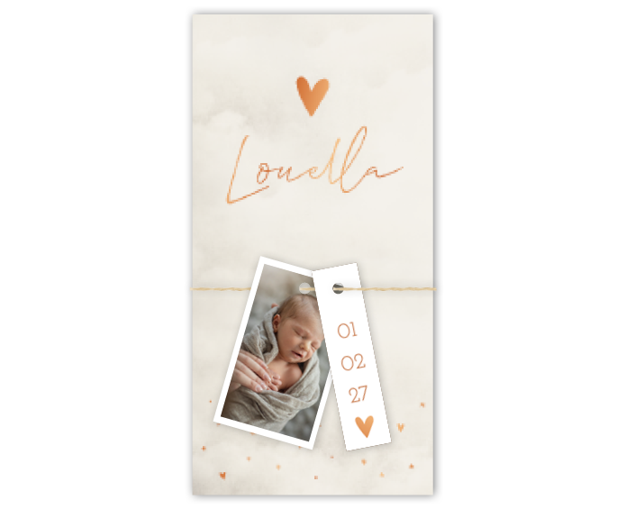 Geboortekaartje meisje Gewolkt Koperfolie Beige