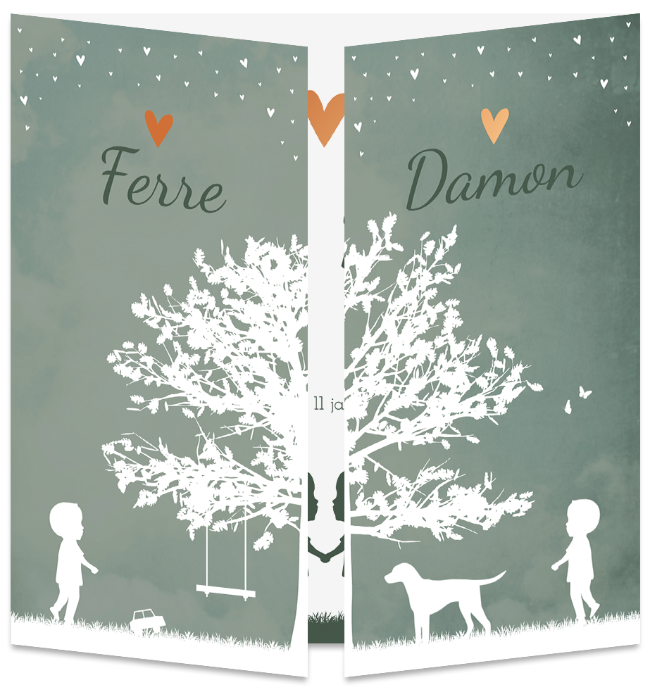 Geboortekaartje Tweeling Luikkaartje Boom Groen