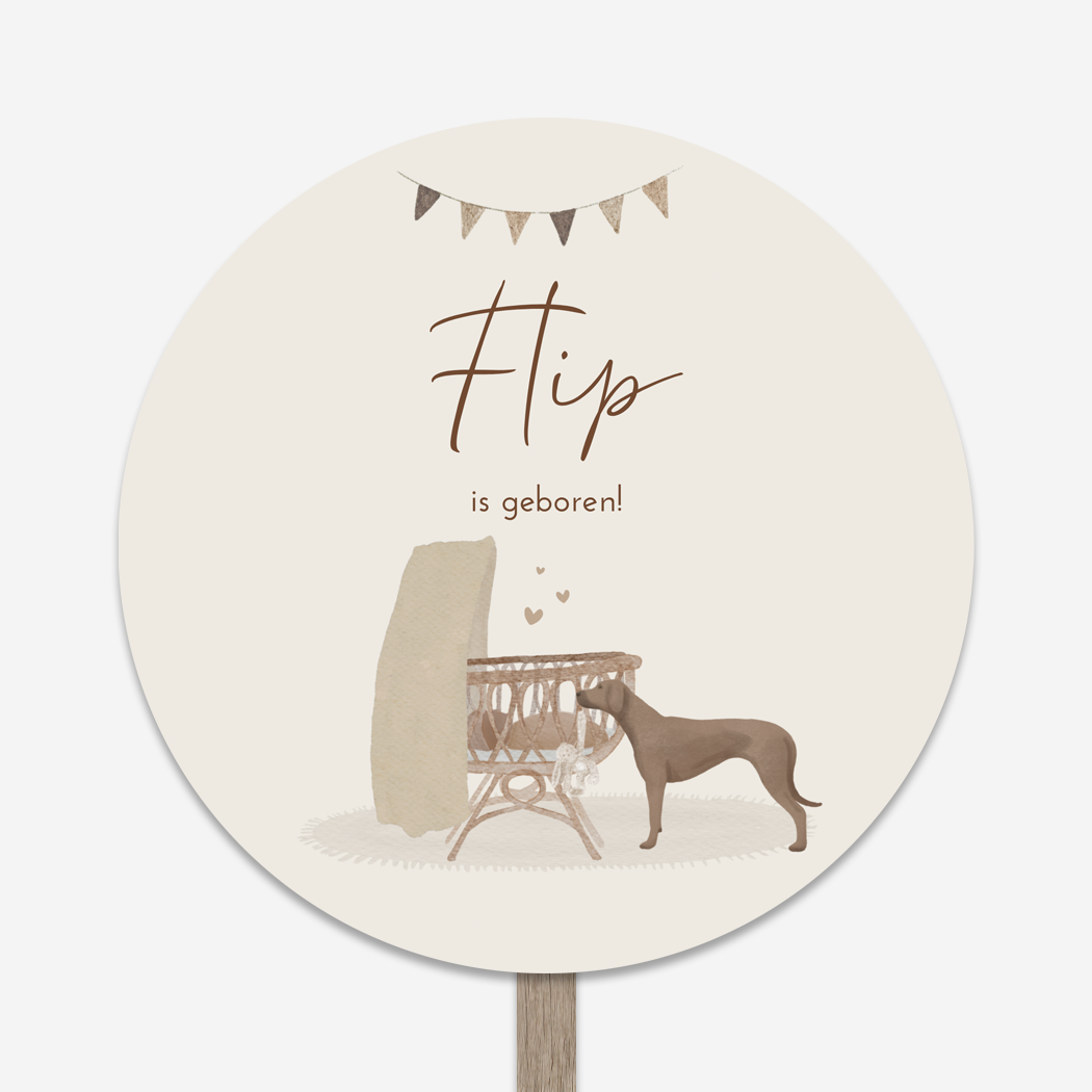 Tuinbord Wiegje Hondje Vlaggetjes Watercolor