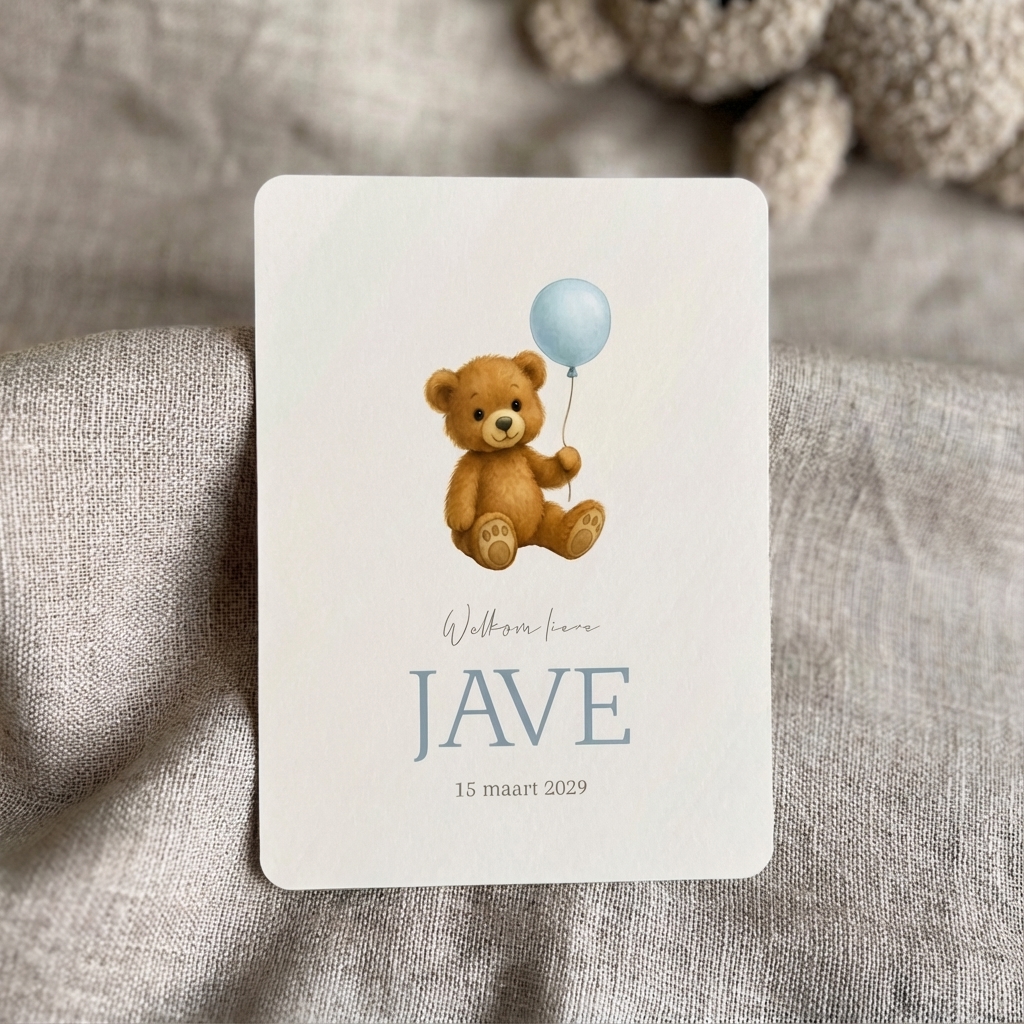 Geboortekaartje Teddybeertje Ballon Blauw