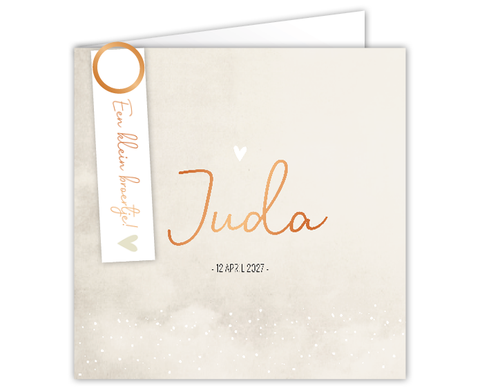 Geboortekaartje jongen beige koperfolie