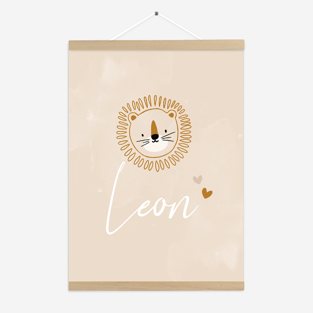 Poster Leeuw Beige Hartjes Savanne