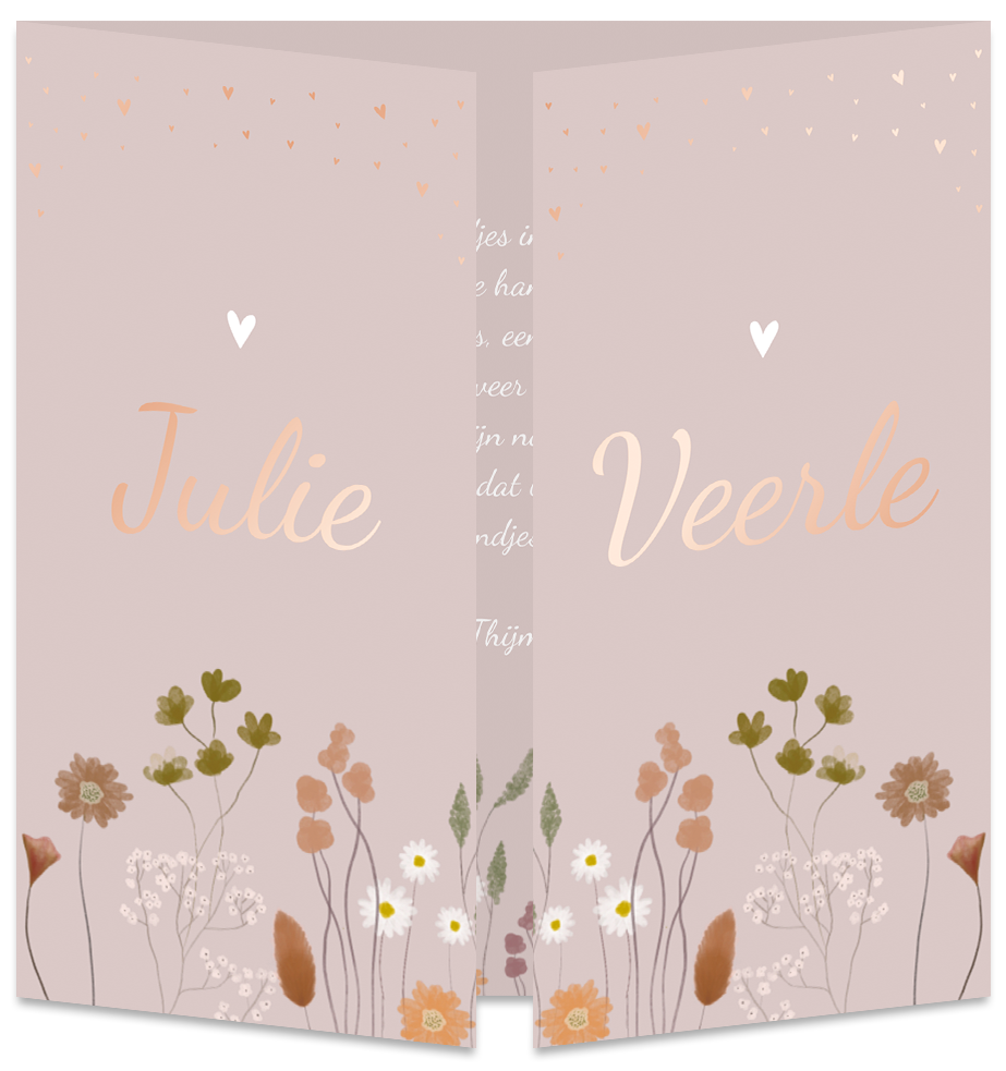 Geboortekaartje Tweeling Droogbloemen Roze