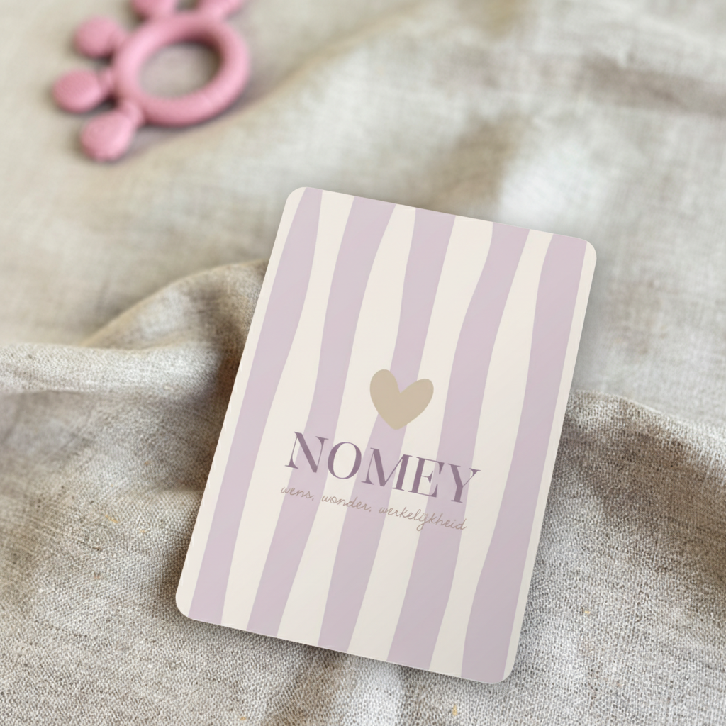 Geboortekaartje Hartje Strepen Lila