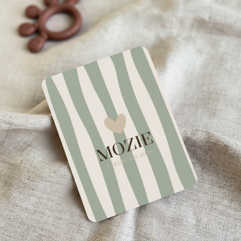 Geboortekaartje Jongen Hartje gestreept