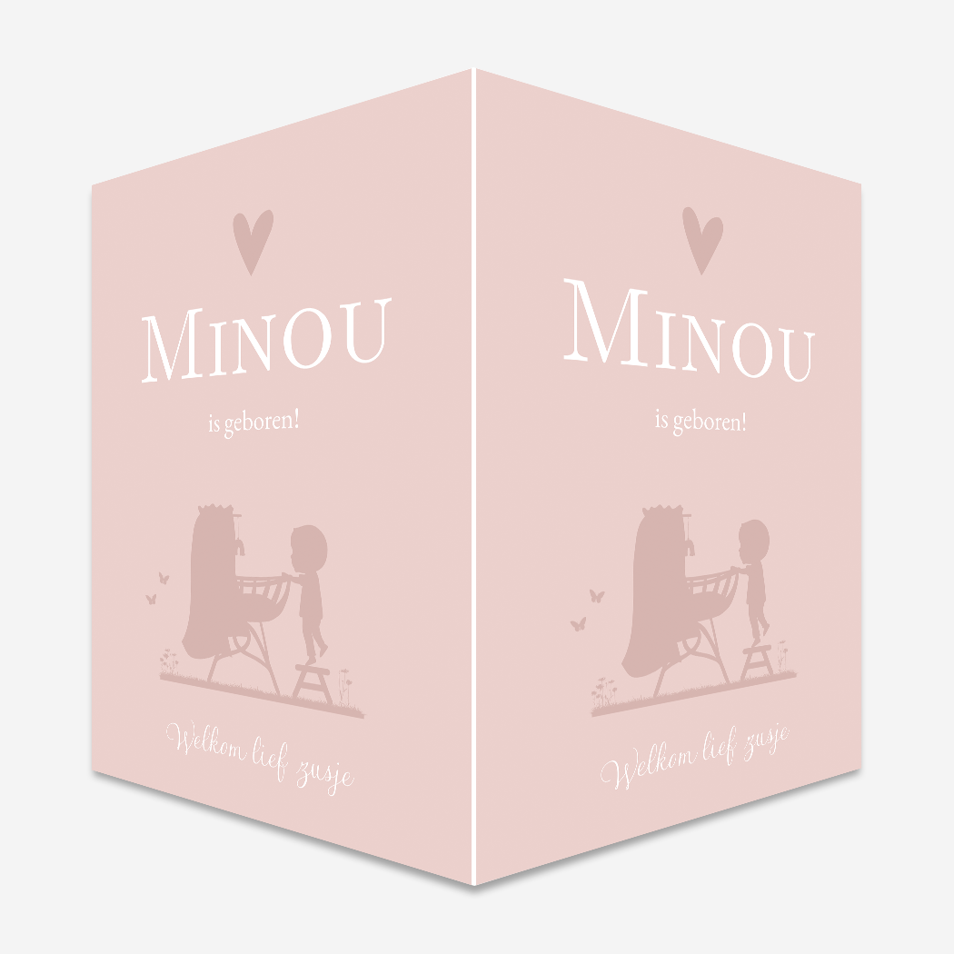 Geboortebord Roze Wiegje Silhouet Zusje