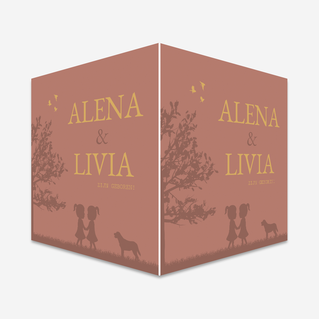 Raambord Geboorte Tweeling Roze Hond Silhouetten