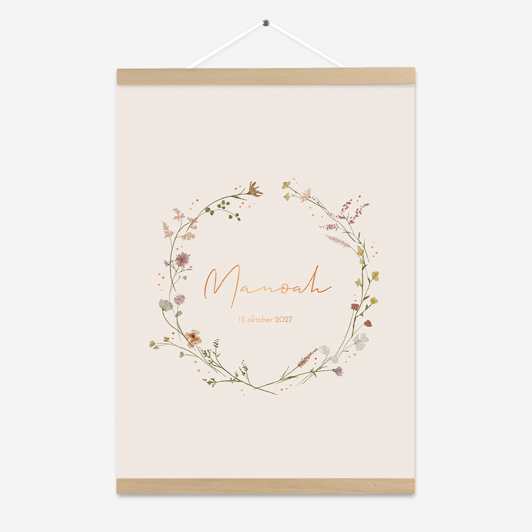 Poster Geboorte Bloemenkrans Watercolor