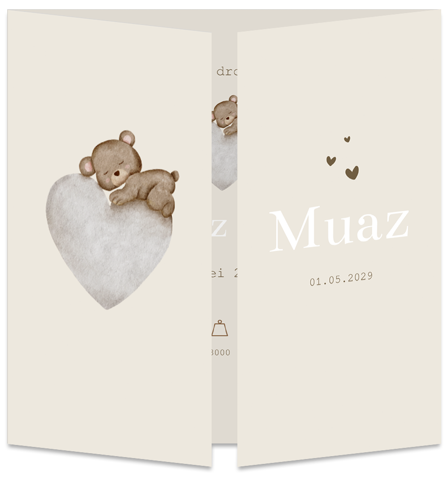 Geboortekaartje Jongen Teddybeertje Hartje Luikkaartje 
