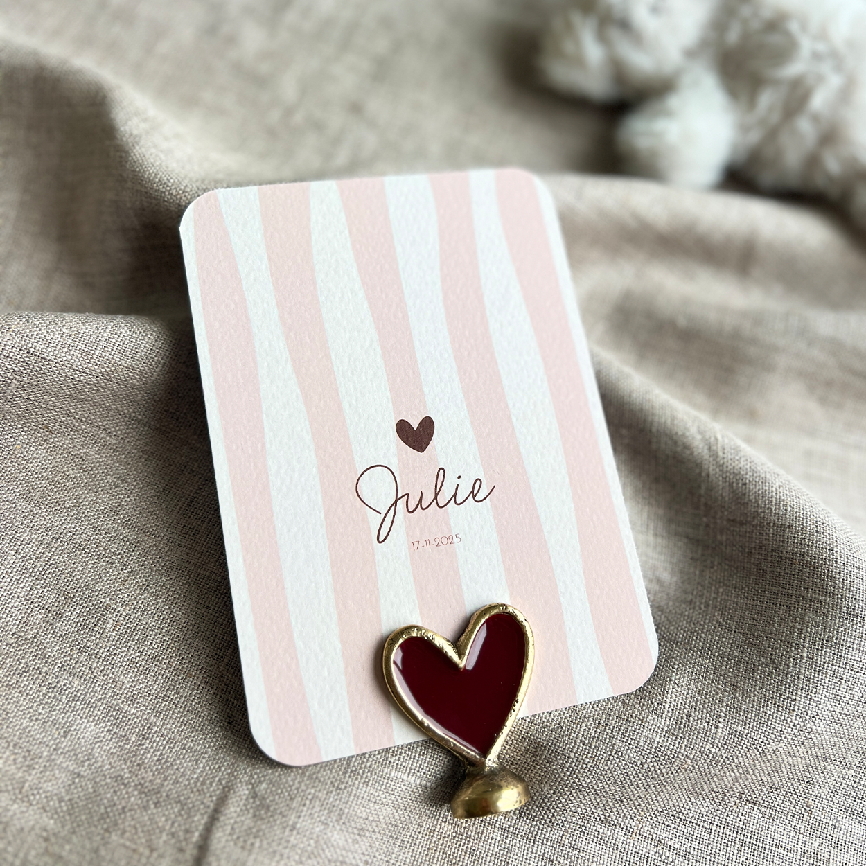 Geboortekaartje Hartje Strepen Roze