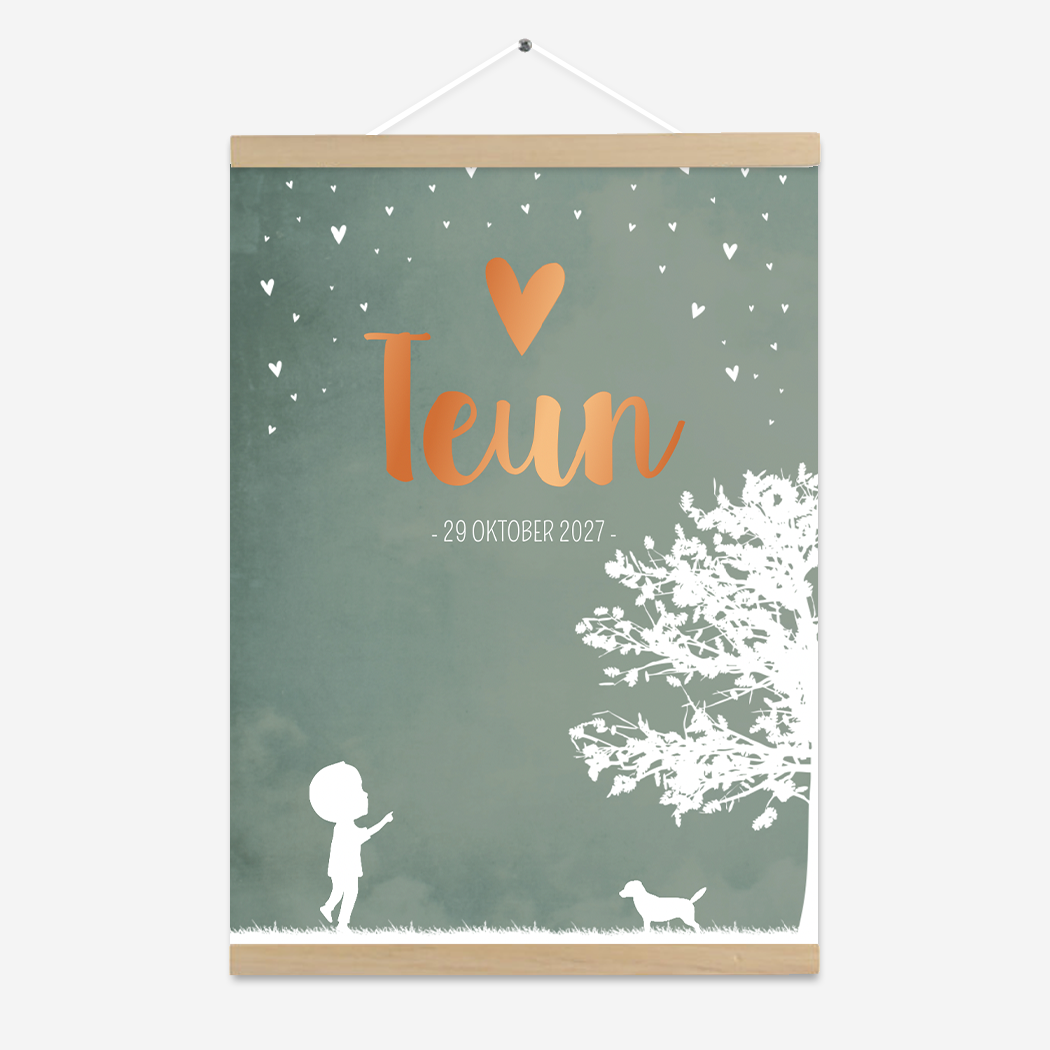 Poster Jongen Illustratie Groen Boom