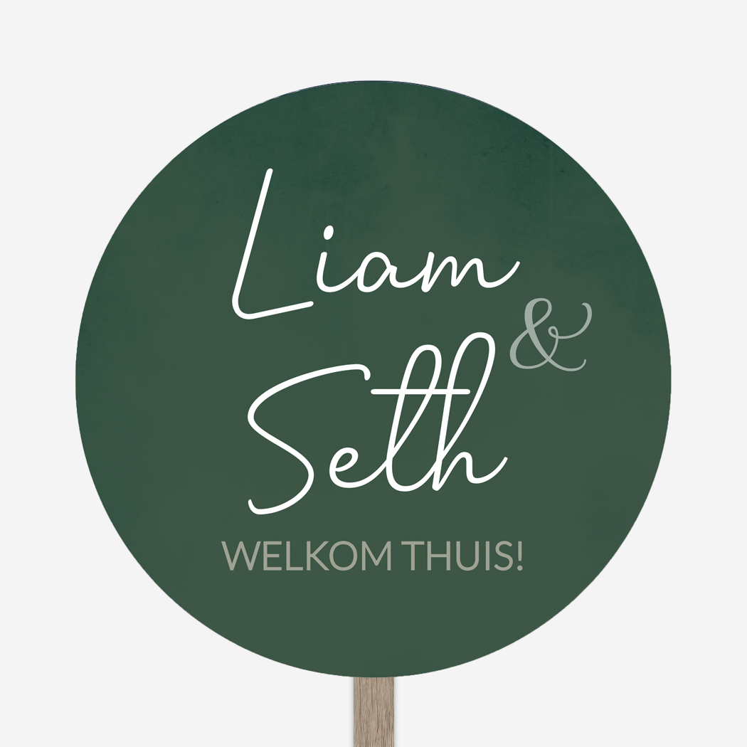 Welkomstbord Geboortebord Tweeling Donkergroen Rond