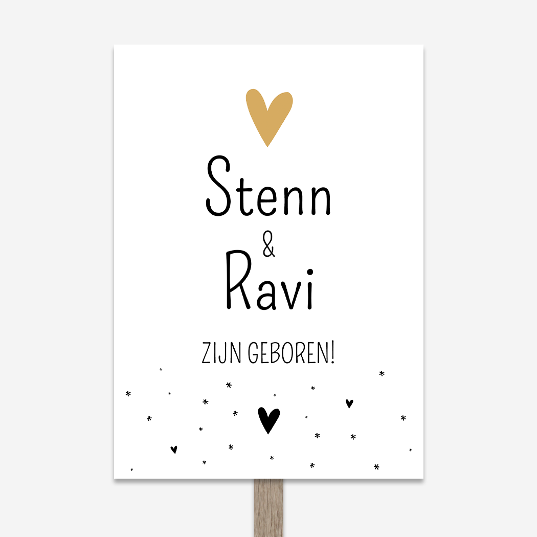 Geboortebord Tuinbord Tweeling Zwart Wit