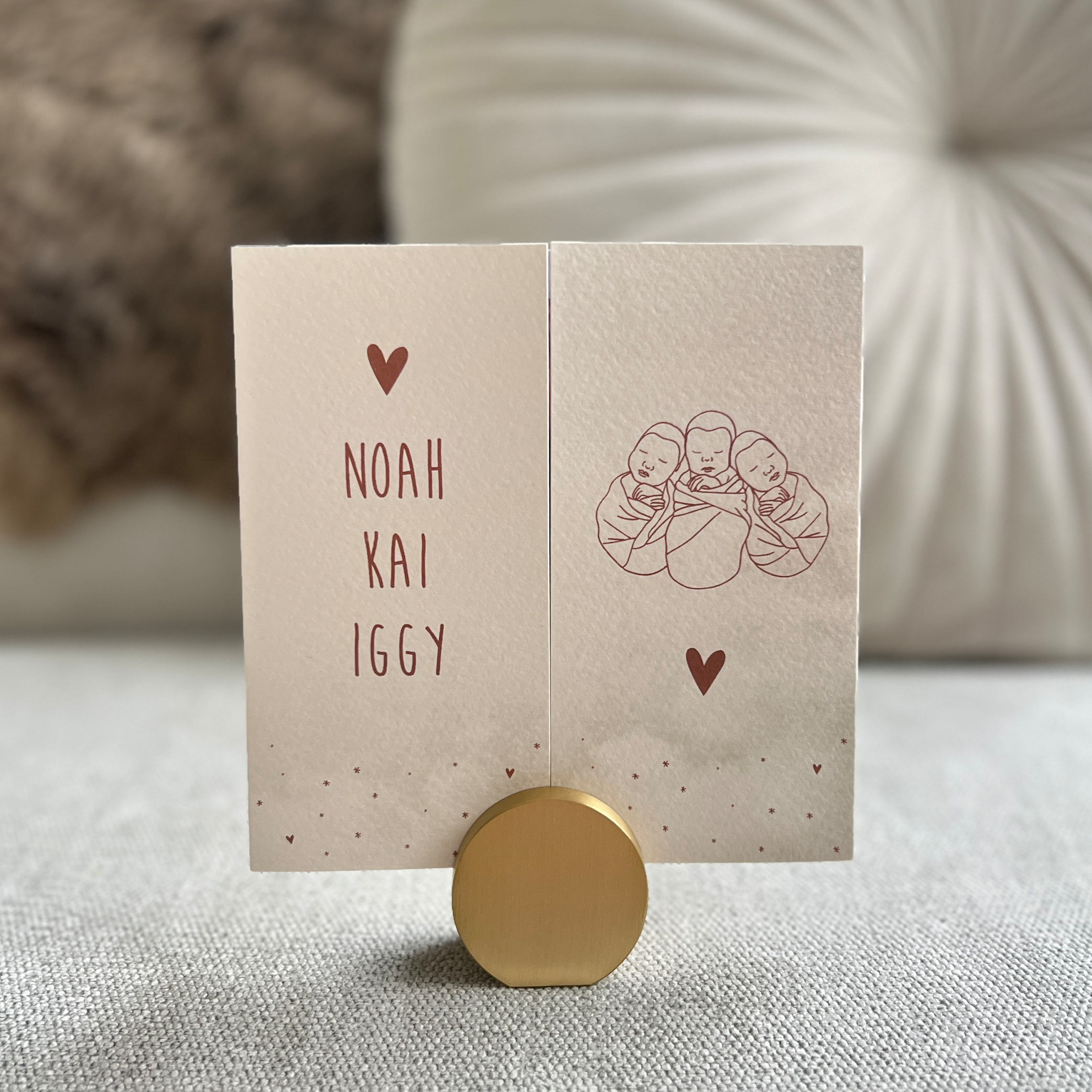 Geboortekaartje Drieling Luikkaartje Beige