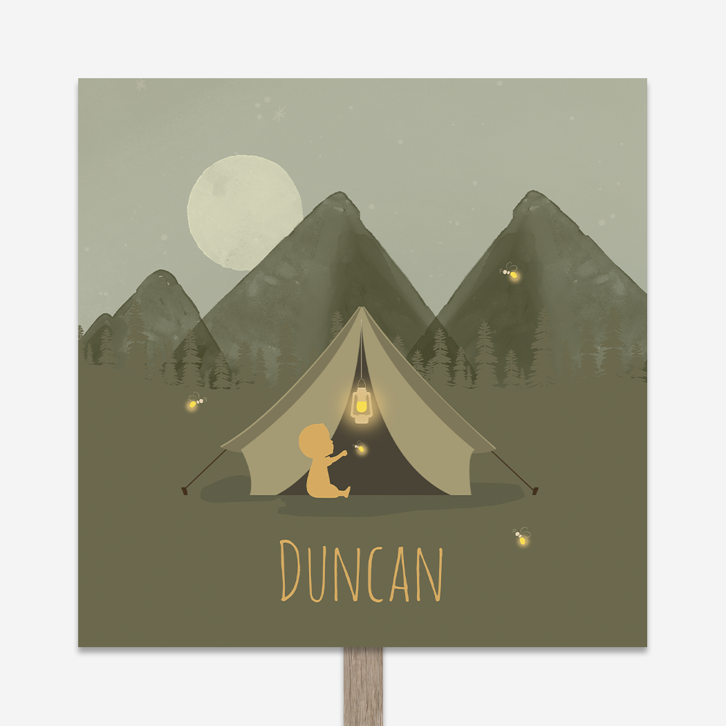 Tuinbord Kamperen Tent Kindje Maan Bergen