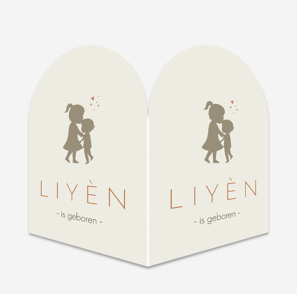 Gbeortebord silhouet boogvorm broertje zus