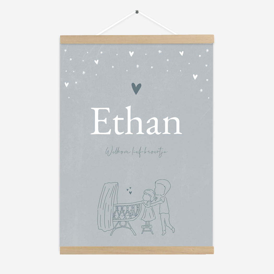 Poster Lijntekening Blauw Wiegje