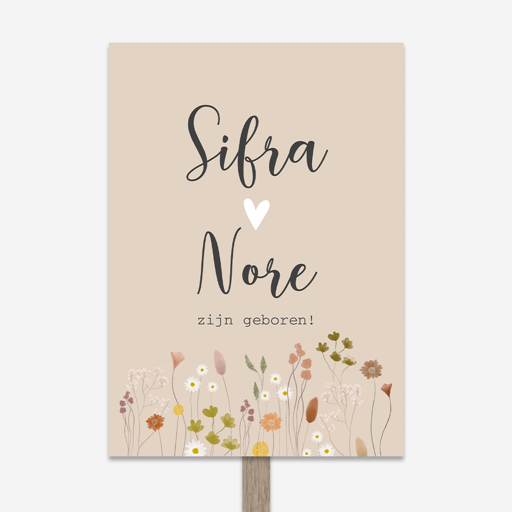 Tuinbord Geboorte Tweeling Bloemetjes Roze