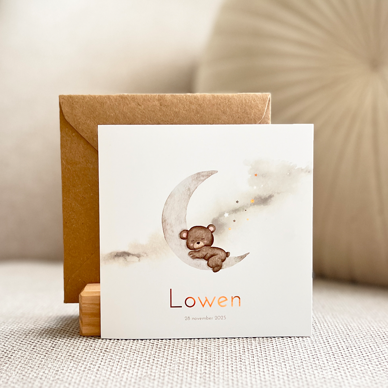 Geboortekaartje Jongen Beertje Watercolor Maan
