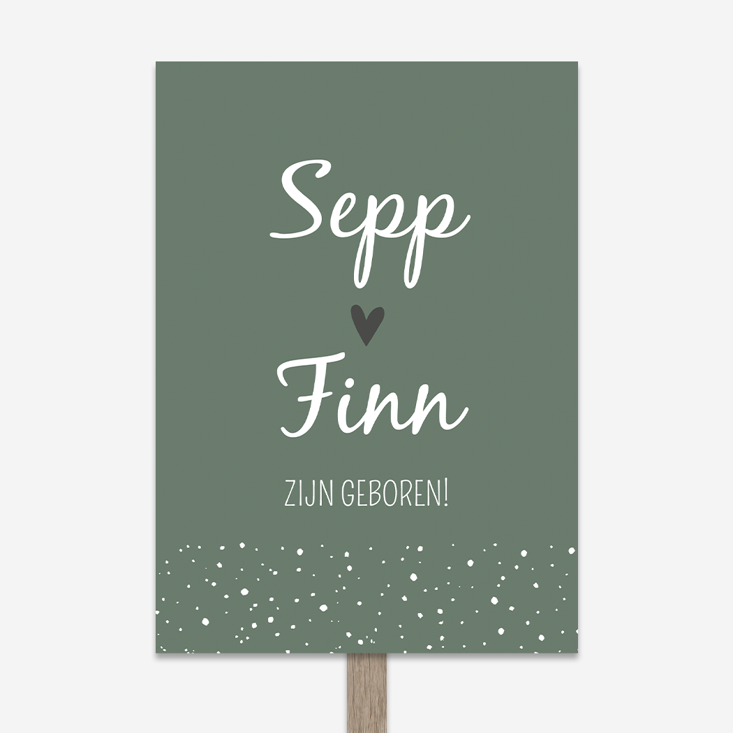Tuinbord Geboortebord Groen Tweeling Stipjes