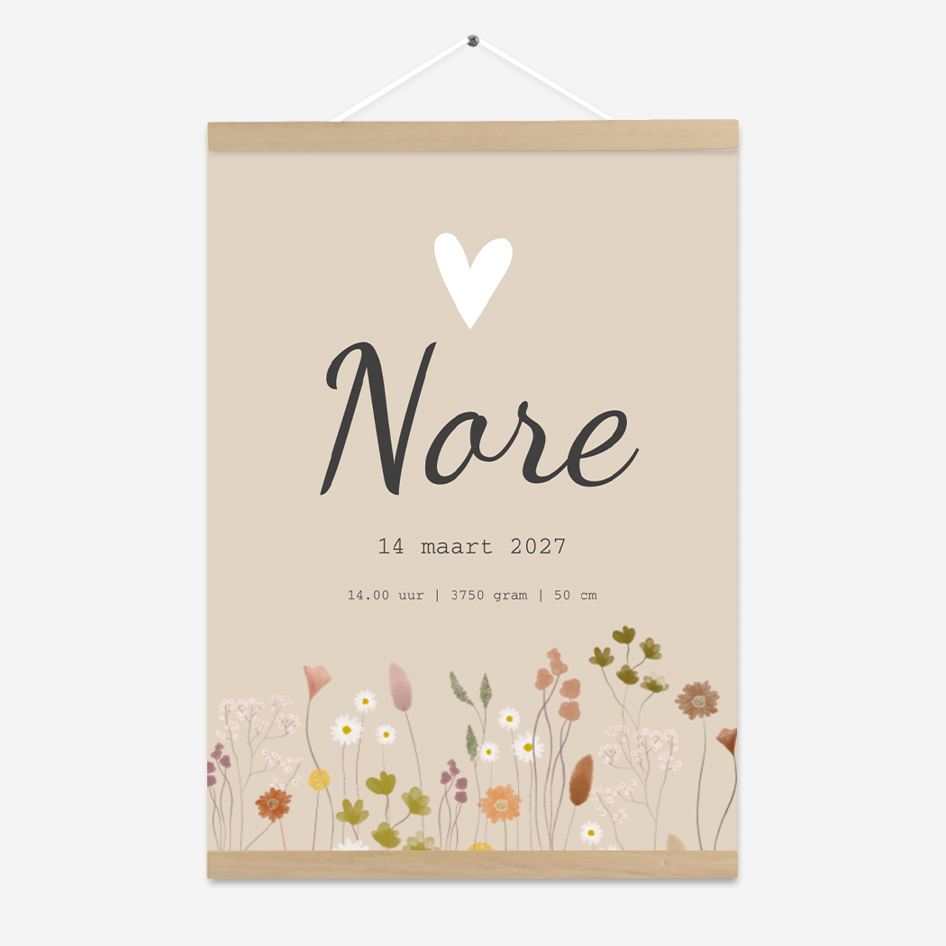 Poster beige droogbloemen Hartje Nore