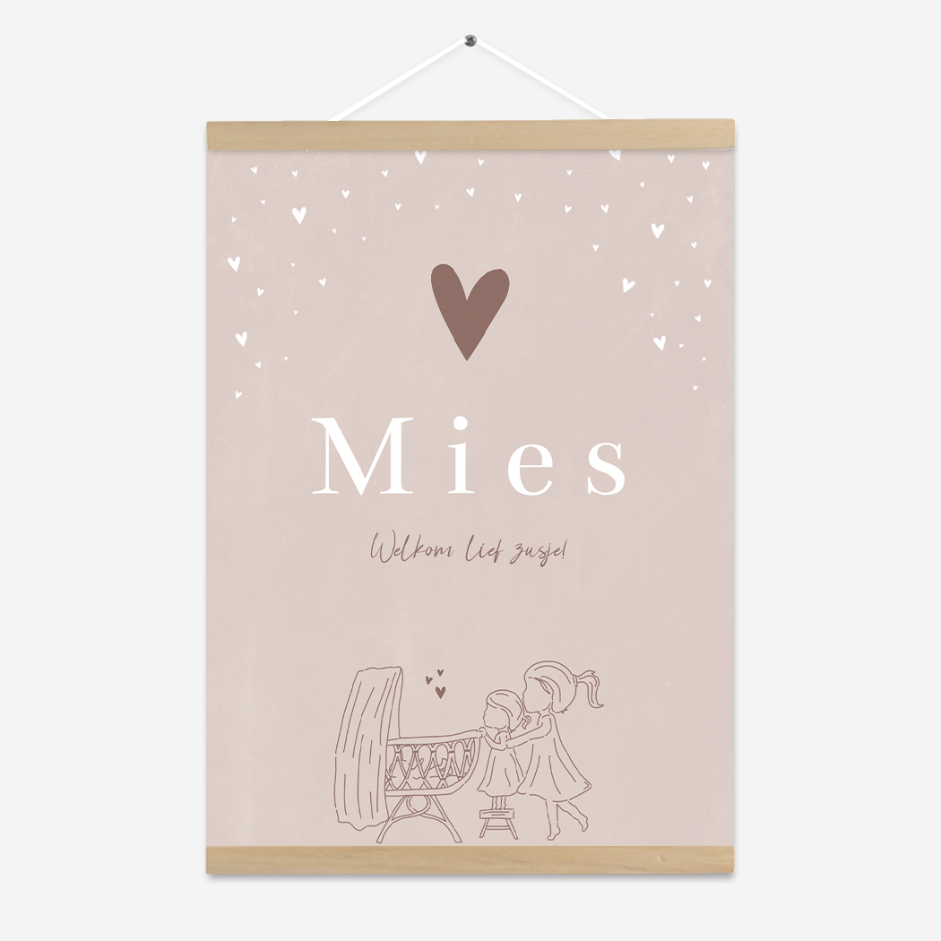 Poster Meisje Oudroze Lijntekening Zusje