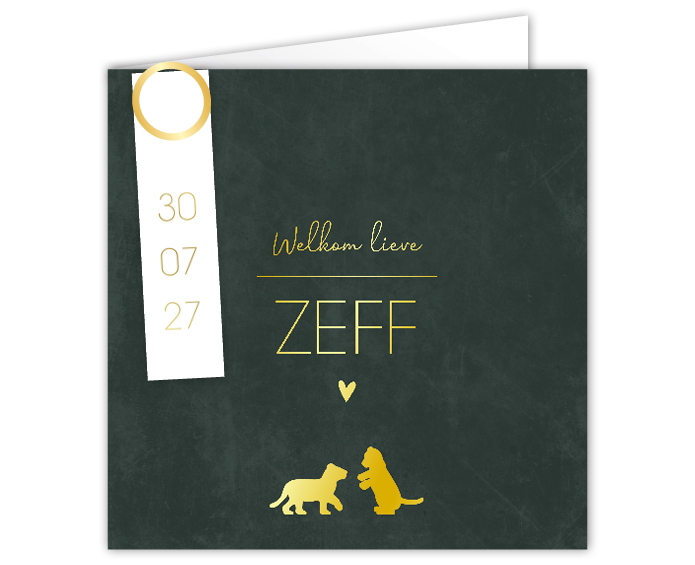 Geboortekaartje donkergroen goud leeuwtjes hartje