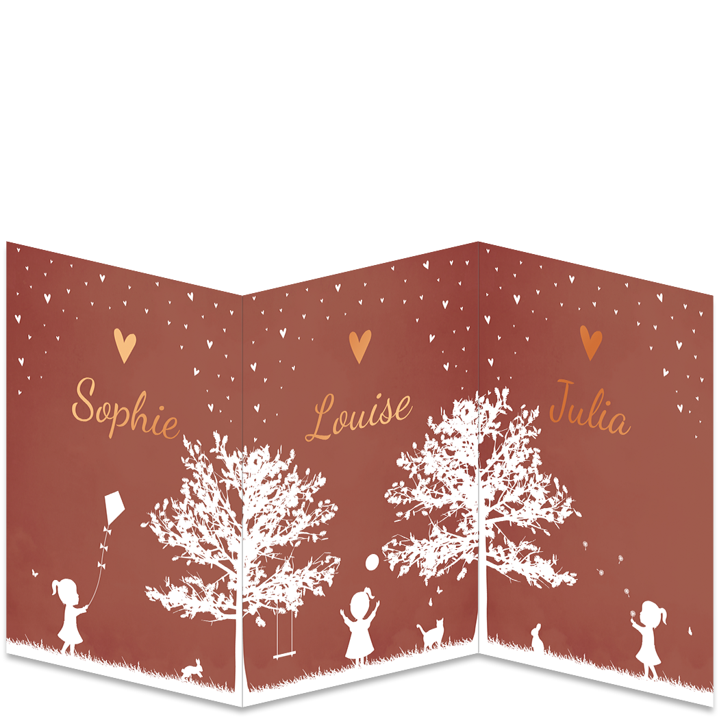 Geboortekaartje Drieling Luikkaartje Roest Koperfolie