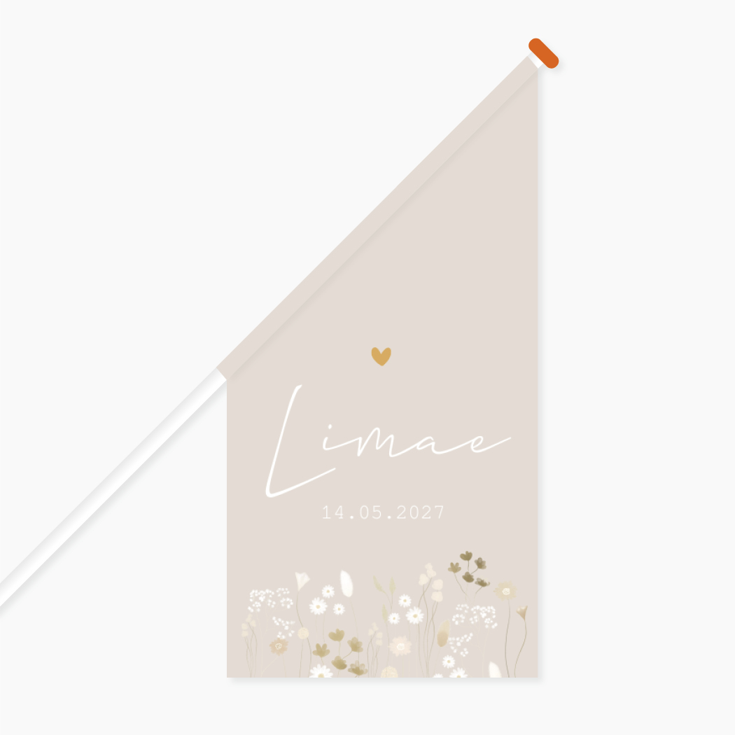 Vlag L Neutraal Beige Bloemetjes