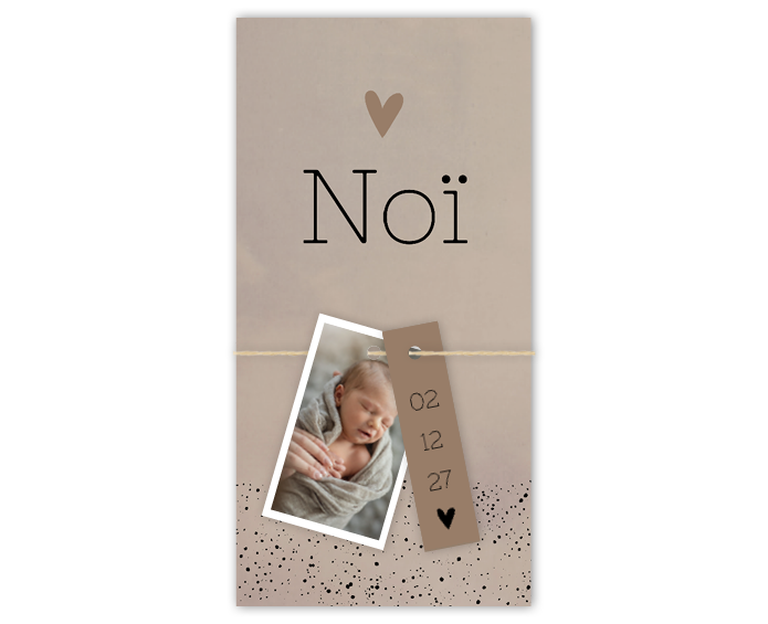 Geboortekaartje Jongen Taupe Zwart Stippen