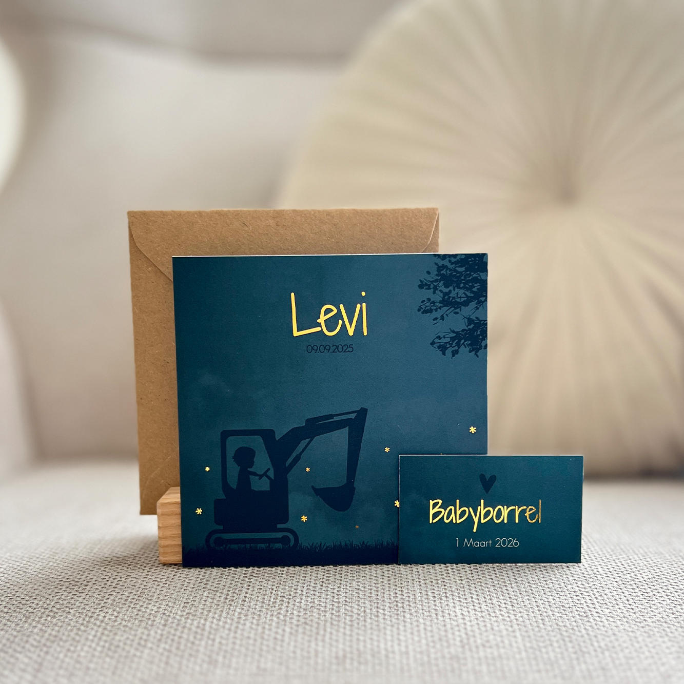 Geboortekaartje Jongen Graafmachine Bouw Dieren