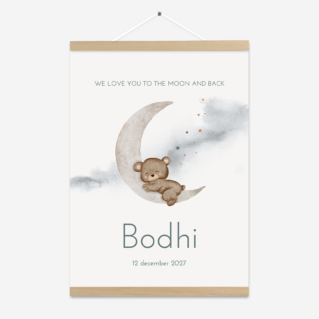 Poster Beertje Maantje Slapen Blauw