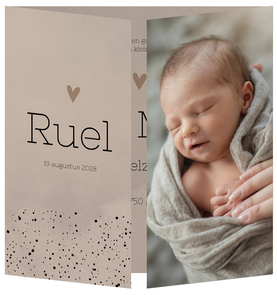 Geboortekaartje Babyfoto Luikkaartje Taupe Stippen