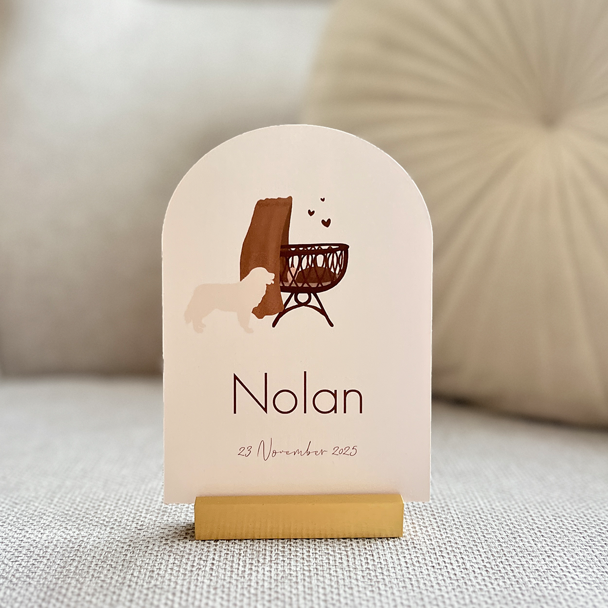 Geboortekaartje Jongen Boogvorm Wiegje Hond Kat