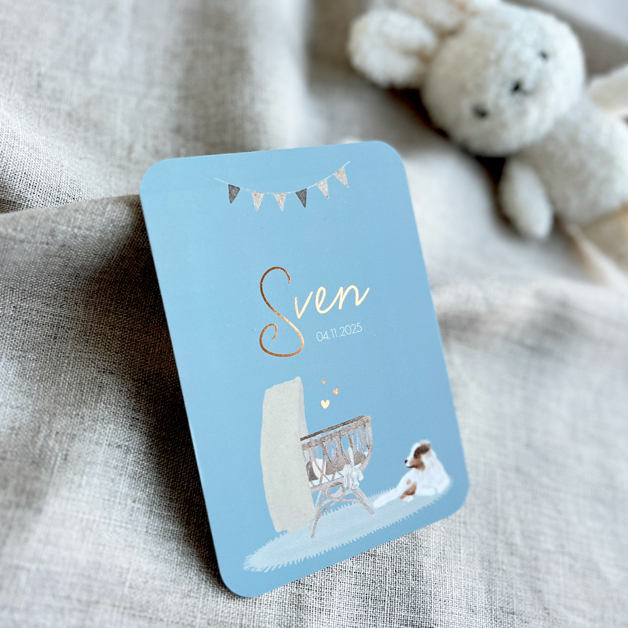 Geboortekaartje Jongen Wieg Hond Blauw