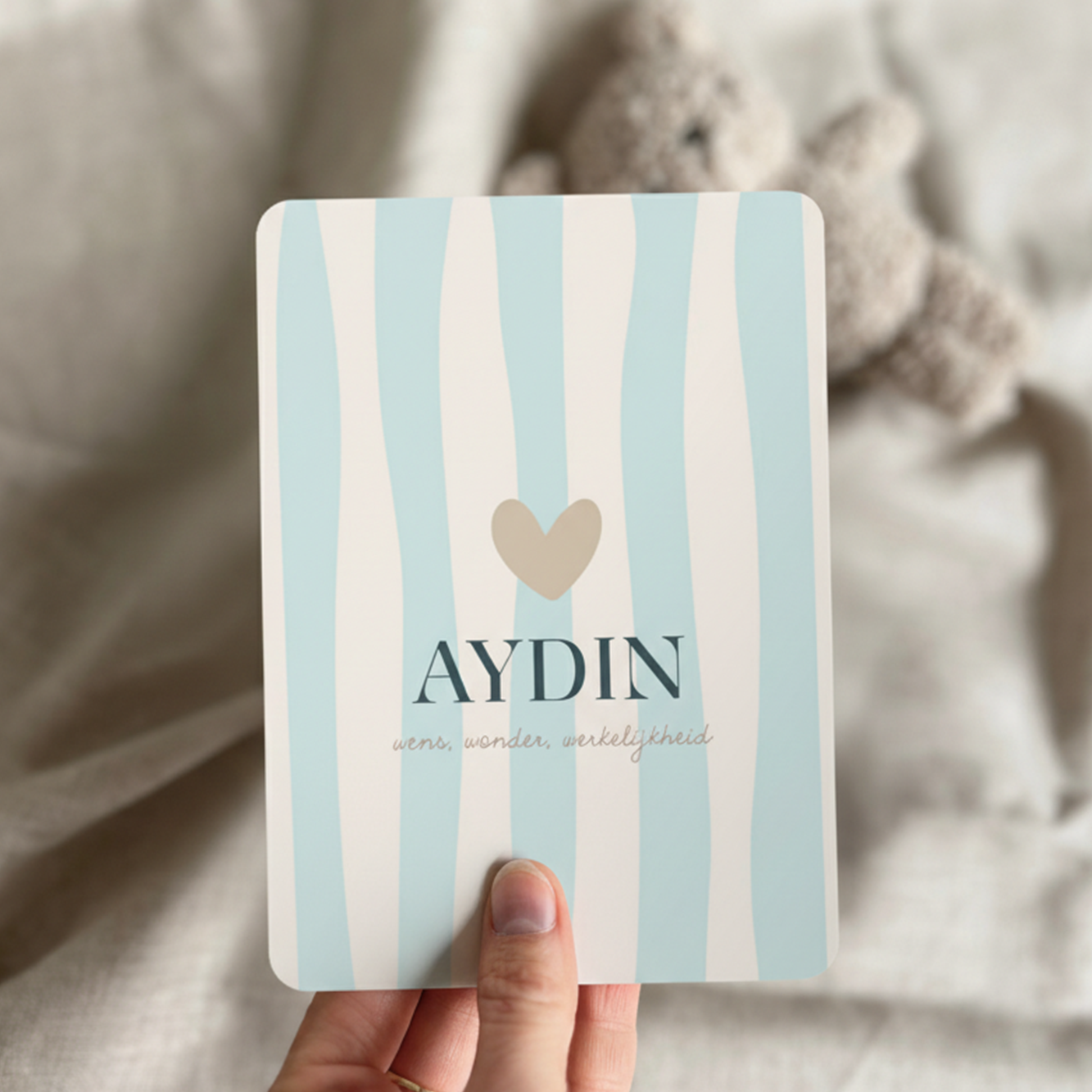 Geboortekaartje Jongen Hartje Strepen Blauw