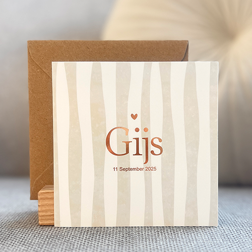 Geboortekaartje Jongen Suède Koperfolie Streepjes