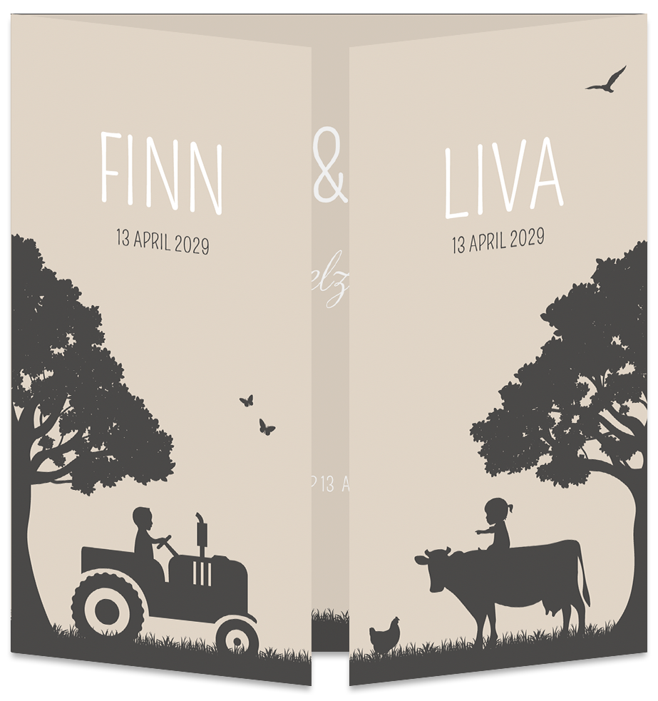 Geboortekaartje Tweeling  Boerderij Dieren Luikkaartje
