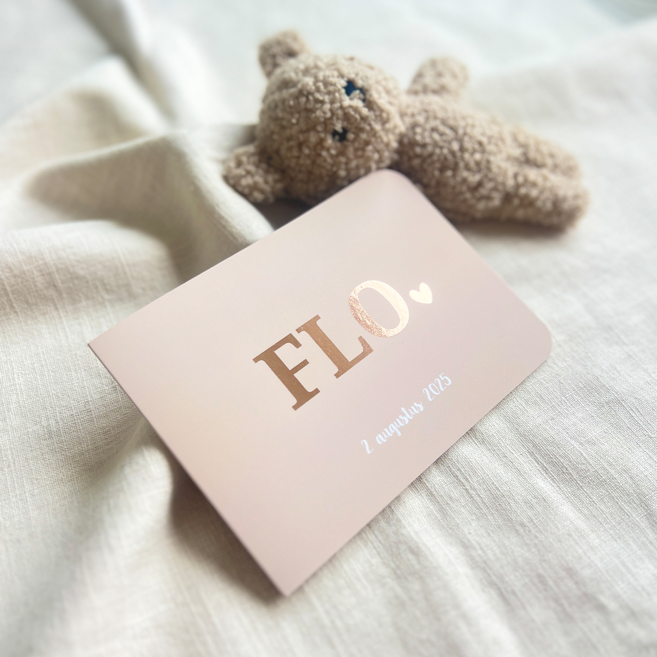 Geboortekaartje Peach Rosefolie Hartjes