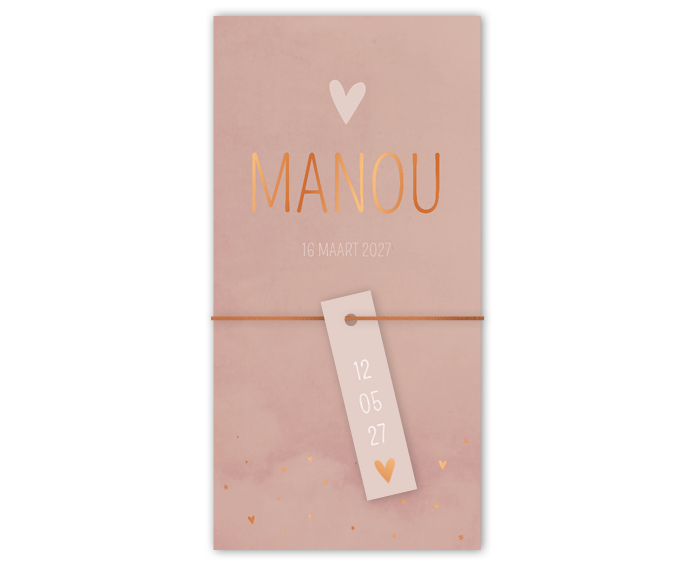 Geboortekaartje Roze Gewolkt Koperfolie Hartjes