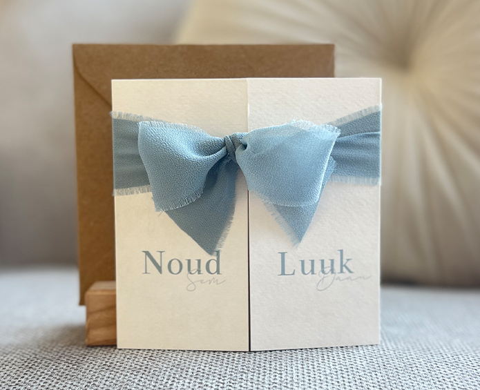 Geboortekaartje Tweeling Lint Strik Velvet Luikkaartje