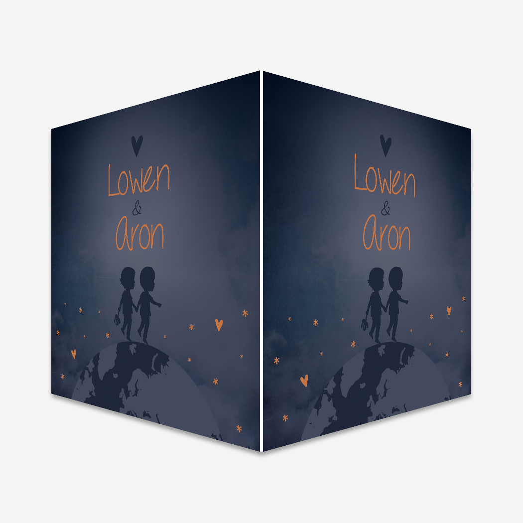 Raambord Geboortebord Donkerblauw Wereldbol Silhouetjes