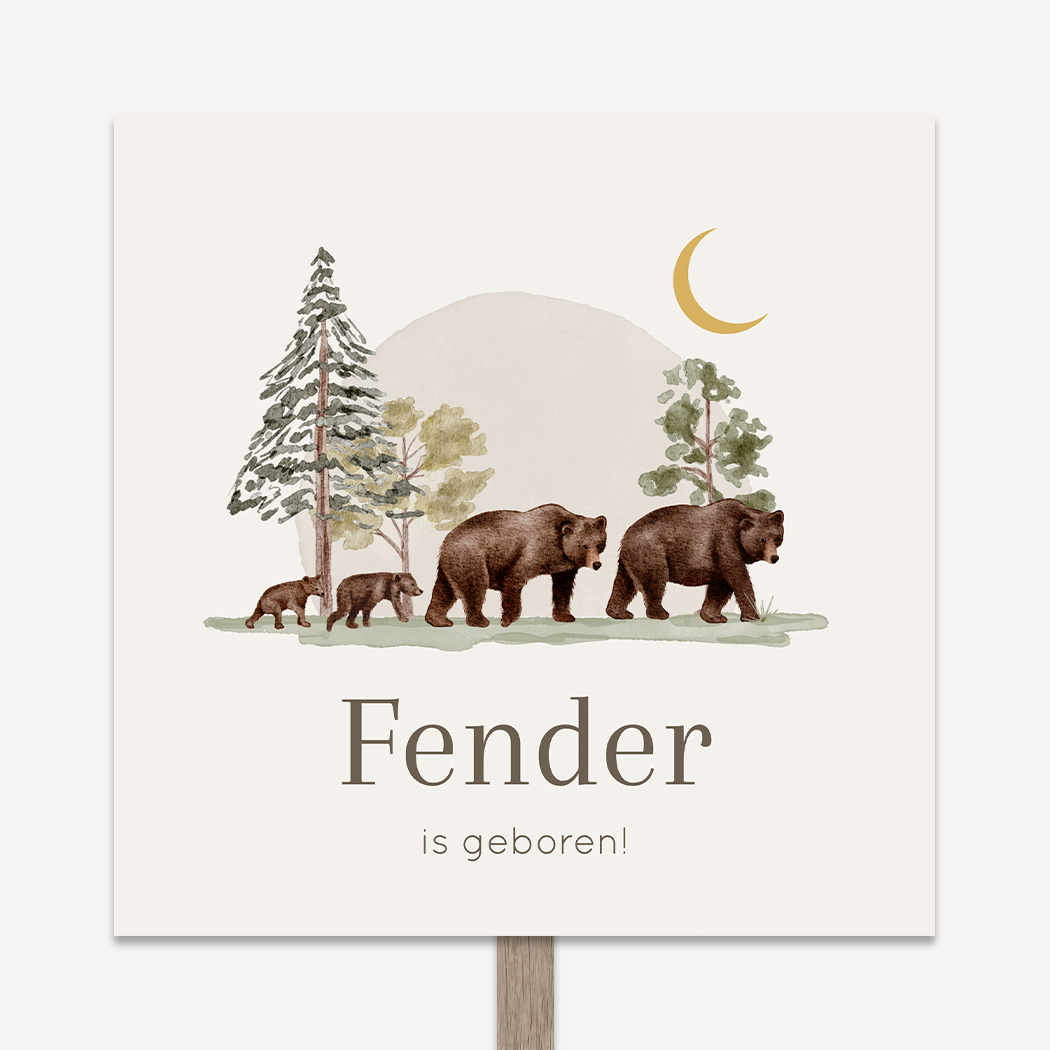 Tuinbord jongen Berenfamilie waterverf