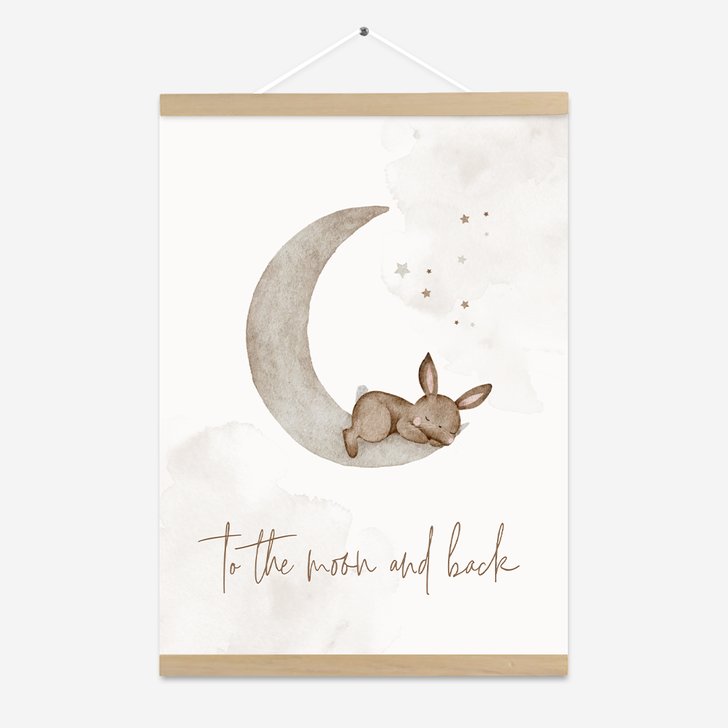 Poster Maantje Konijntje Waterverf Sterren