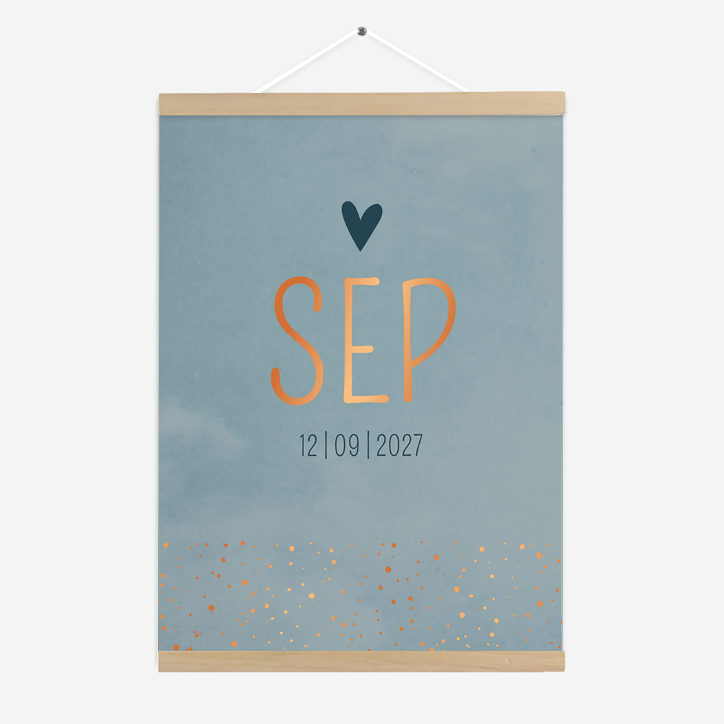 Poster Gewolkt Blauw Koperfolie Hartje Sep